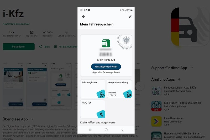 Die i-kfz-App steht nun im App-Store zur Verfügung Bild: NN-Screenshot von Google-Store - Die i-kfz-App steht nun im App-Store zur Verfügung